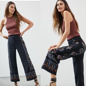 Anthropologie Embroidered Straight Pants Women’s XS Orig $220 Bohemian Indie